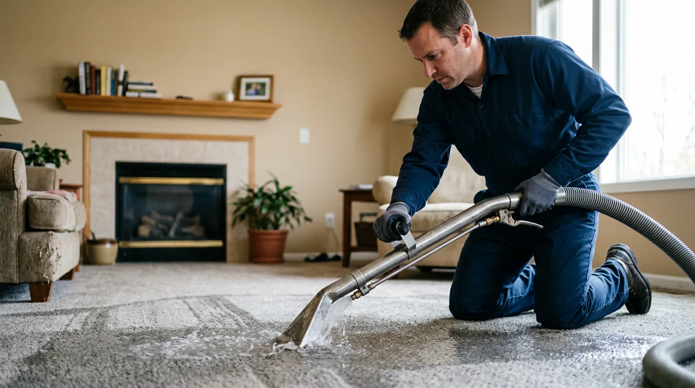 Water damage restoration technician working near Rushville, MO
